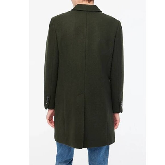 J Crew Thompson Mens Trench Coat Winter Wool Blend Jacket Overcoat Lined Olive - Picture 2 of 11